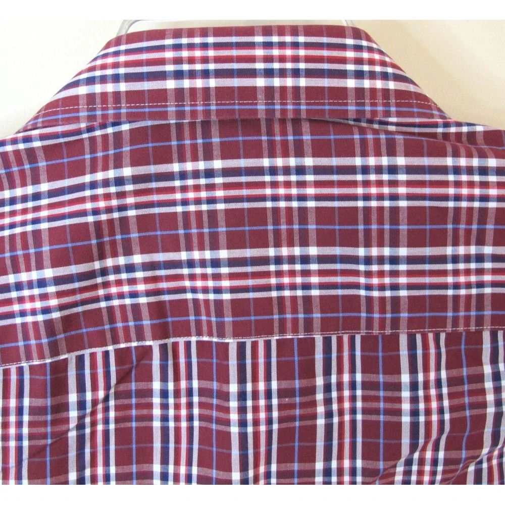 Untuckit Long Sleeve Button Down Shirt Maroon‎ Plaid Men's Size XL Cotton